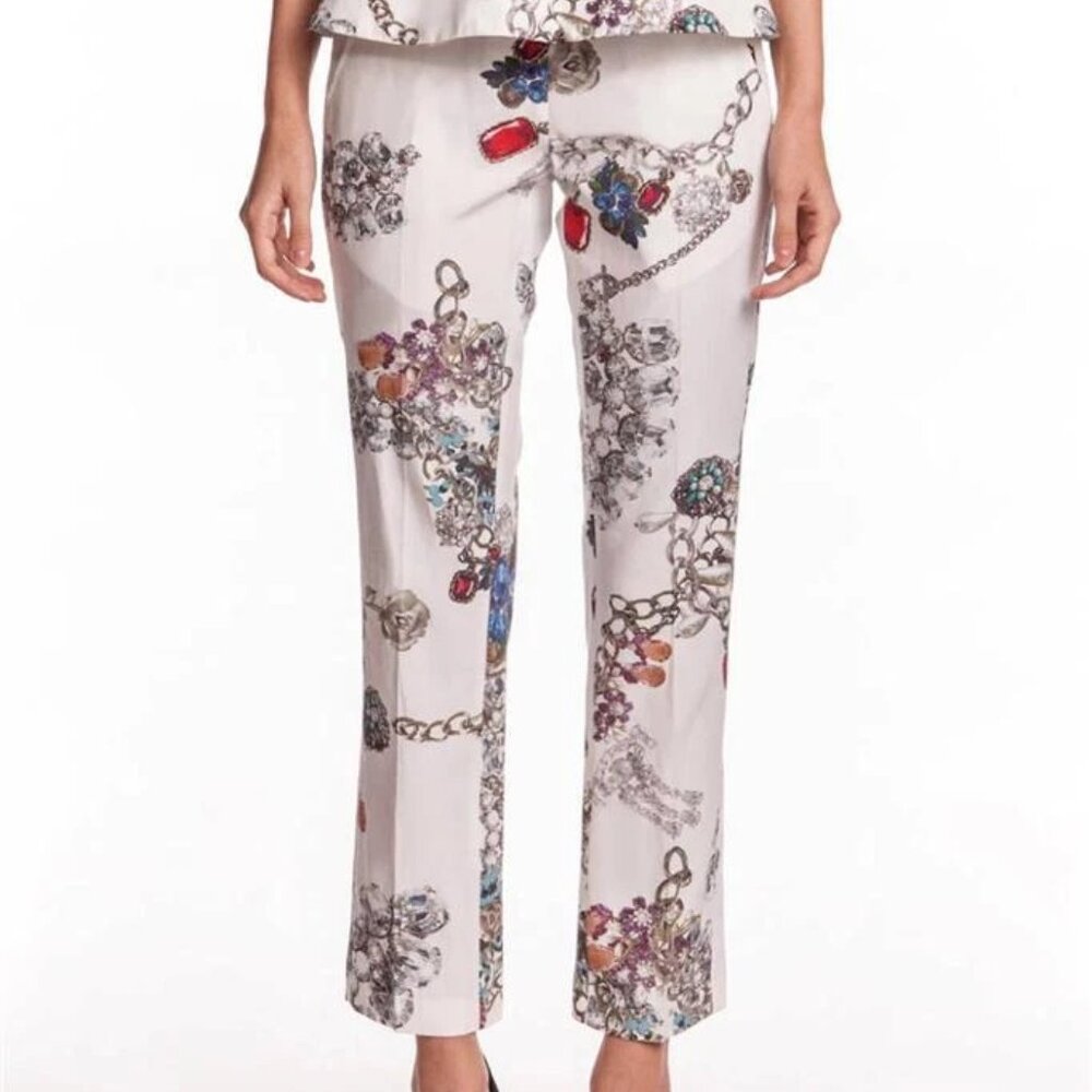 Camilla and Marc Marie Trouser White Jewel Print Pants Straight leg Cropped 6 - Picture 1 of 16